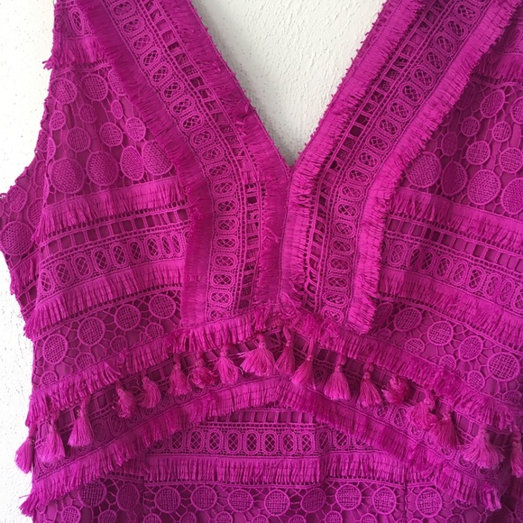 Sam Edelman | NWT V Neck Lace Tassel Pink Very Berry Dress - Picture 4 of 7